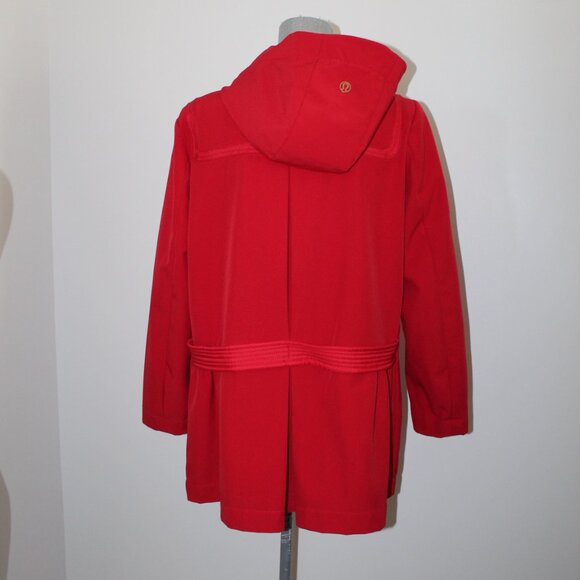 Lululemon Red Hooded Trench Coat Rain Jacket Toggle Fleece Lined 12 10 M - Picture 3 of 9